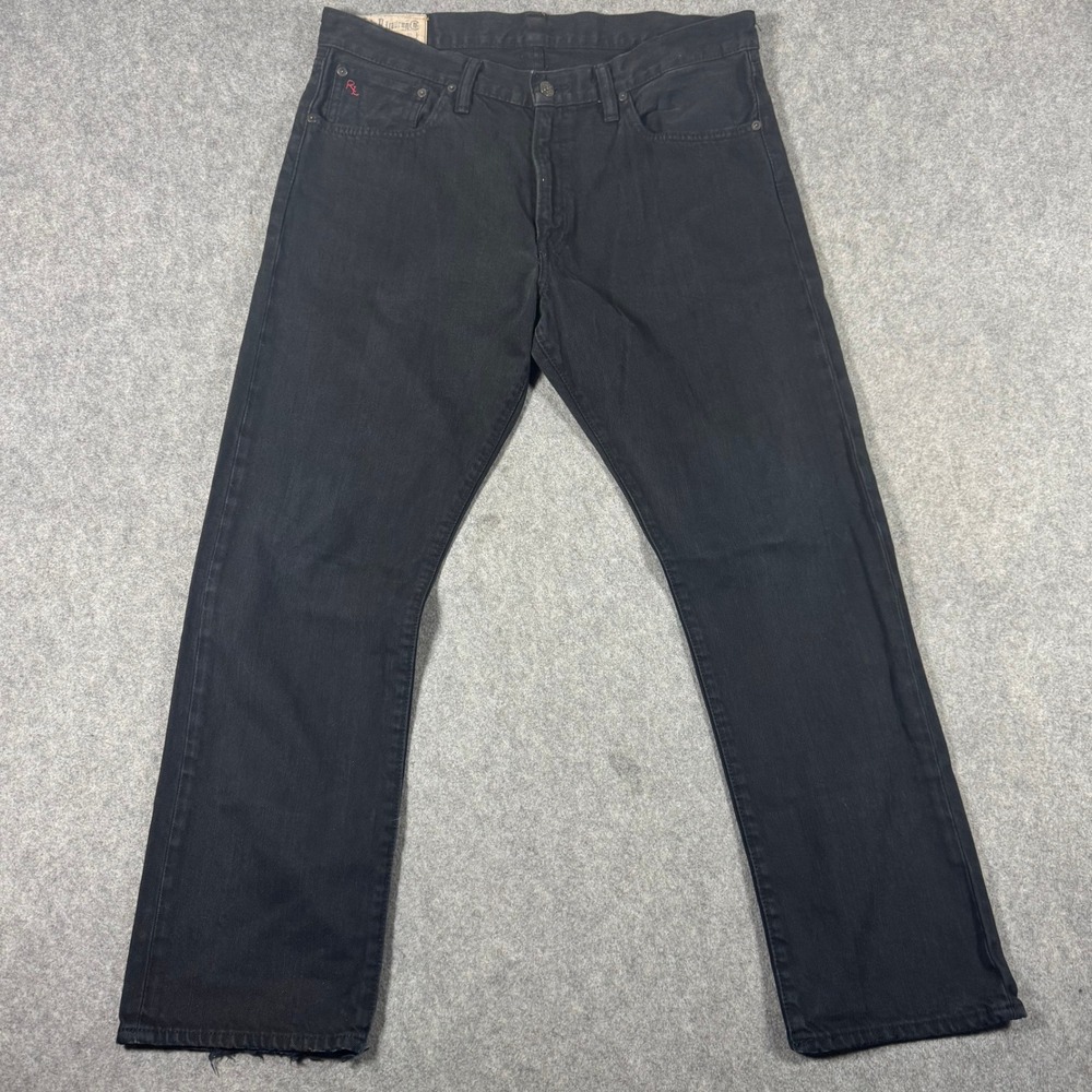 Polo Ralph Lauren Jeans Mens 35x30 Black Straight Leg Button Fly Faded Denim
